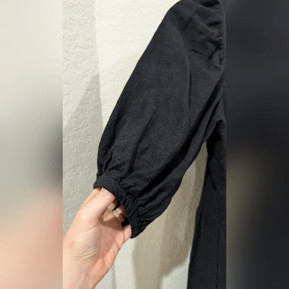 House Of Harlow Cotton Tiered Black Puff Sleeve Dress - Picture 3 of 7